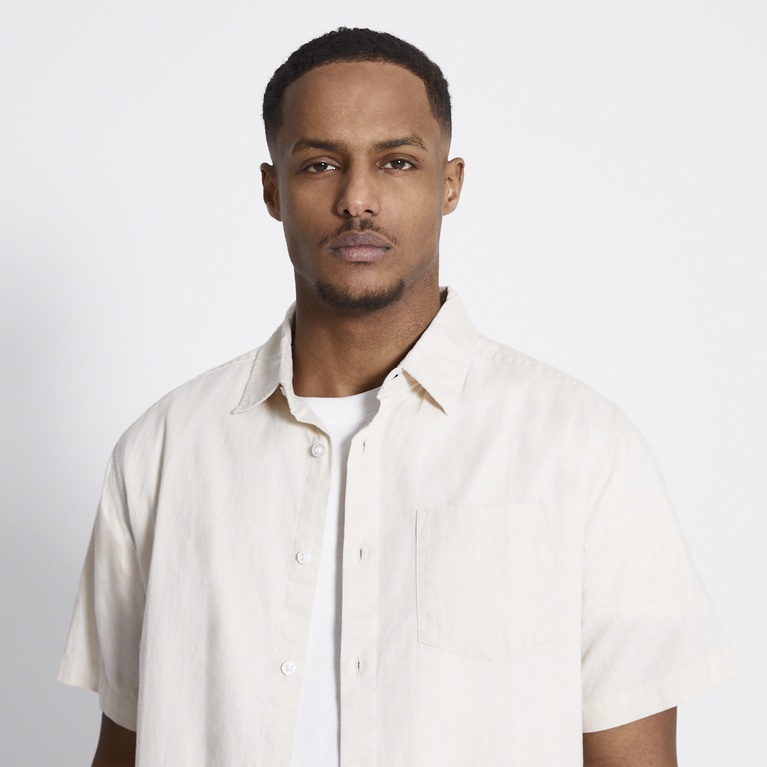 Short sleeve linen blend shirt "Isak" Light Beige